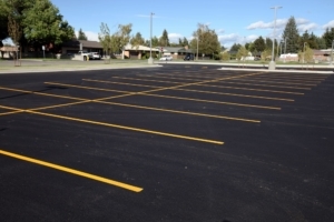 Commercial parking lot striped and cleaned